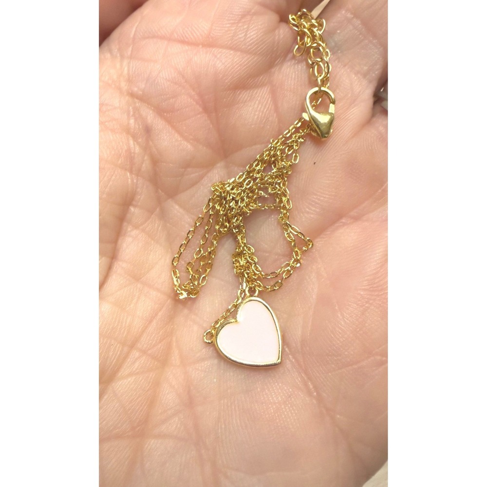 925 Sterling Silver Gold Pink‎ Enamel Heart Pendant Necklace Dainty Adjustable